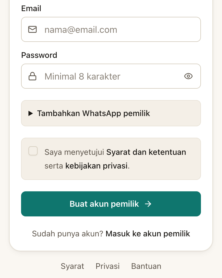 Tangkapan layar formulir daftar akun Sevano di HP